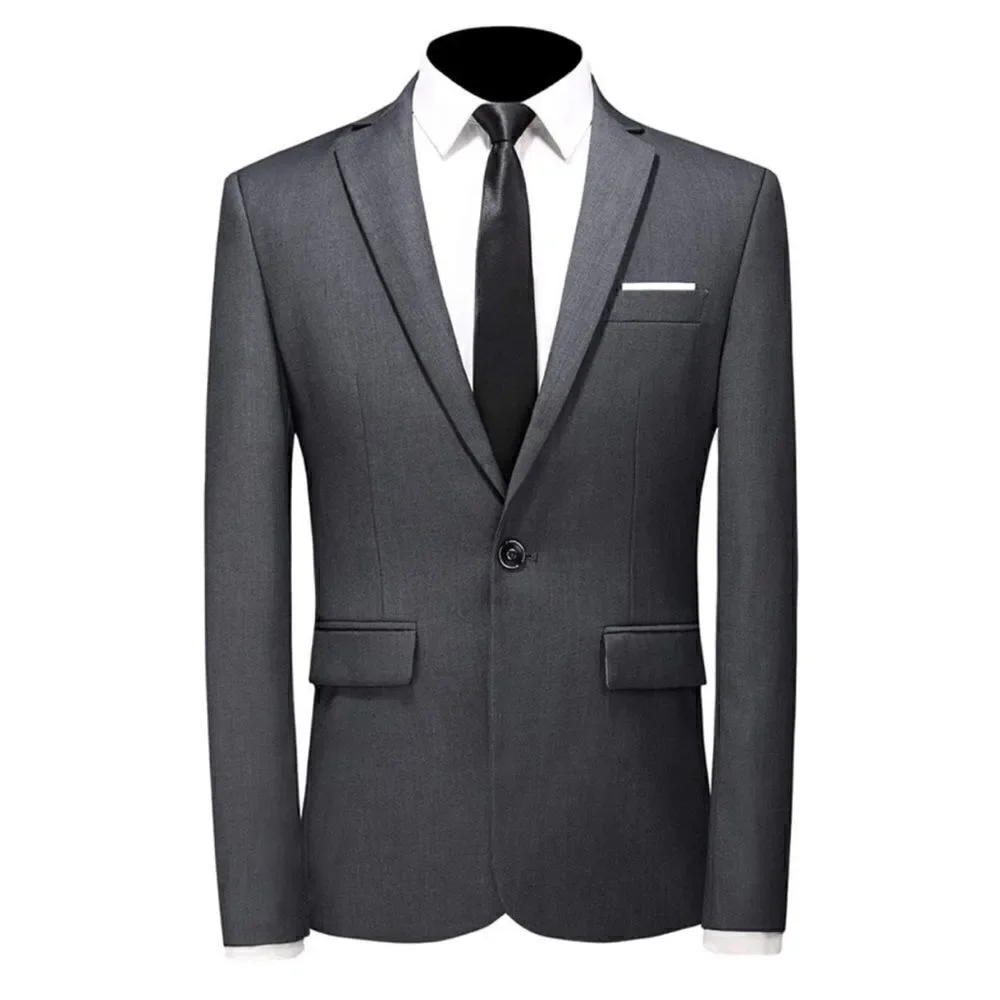 Mogu Men’s Gray Suit Jacket Blazer Slim Fit One Button Notch Lapel Size 44 NWT